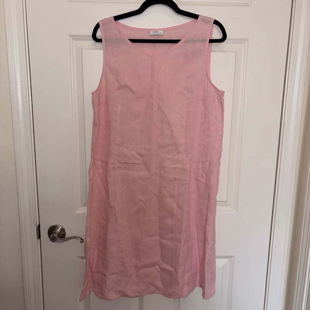 J.Jill Love Linen Pink Sleeveless V-Neck Shift Dress Womens Medium 100% Linen